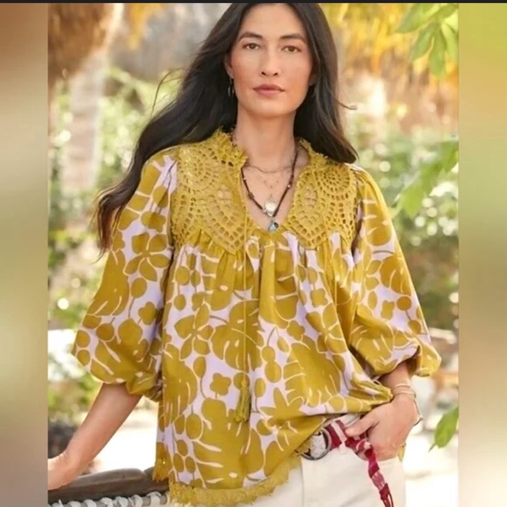Sundance Harmonia Blouse floral boho crochet blouse top